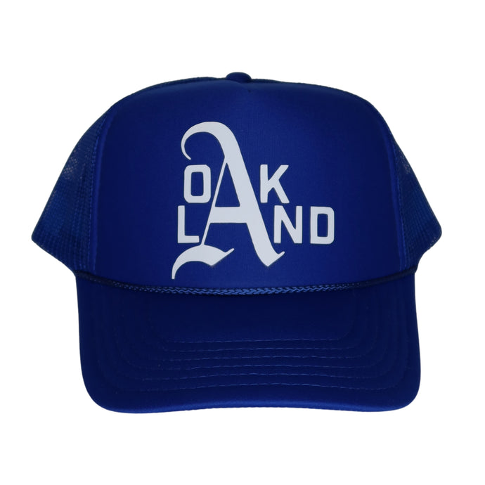 Royal Blue trucker hat with impAvid Oakland design in white